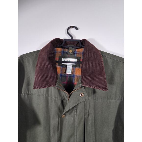 LL Bean Jacket Green Barn Field Coat Corduroy Collar Flannel Lined Men's L T - Picture 3 of 10